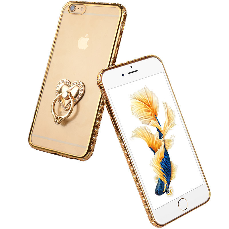 ESCASE 苹果iPhone6s手机保护壳/套 日韩风TPU全包5.5英寸软壳 电镀边框镶钻 送指环扣