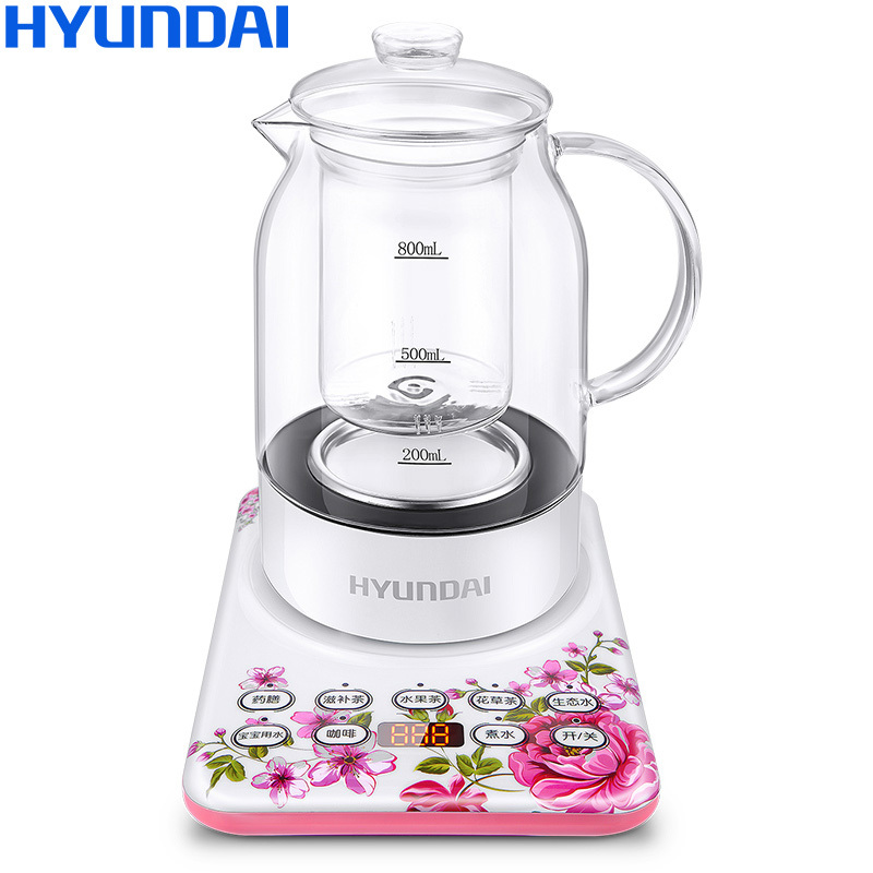 HYUNDAI(现代)养生壶QC-YS67 0.8L容量 高硼硅玻璃壶身 带茶漏 煮茶壶