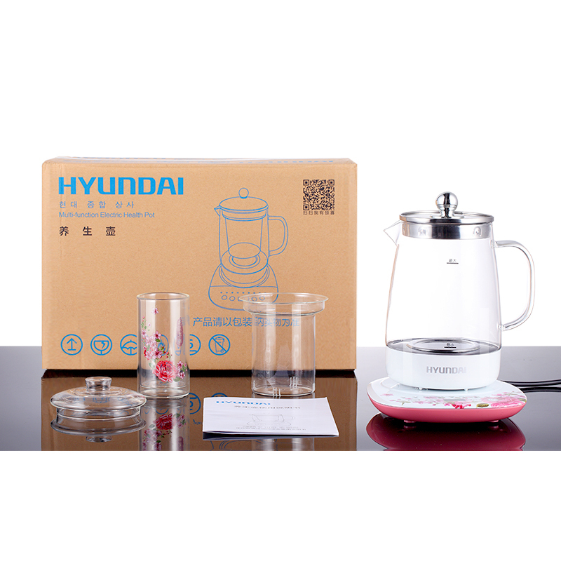 HYUNDAI(现代)养生壶QC-YS1201 全玻璃壶身 智能预约 8种煮茶模式 电水壶