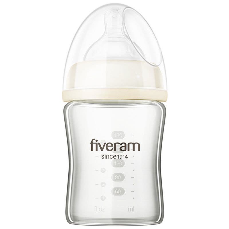 五羊(fiveram)孩子宝晶钻玻璃宽口径奶瓶180ml 米黄[苏宁自营]图片