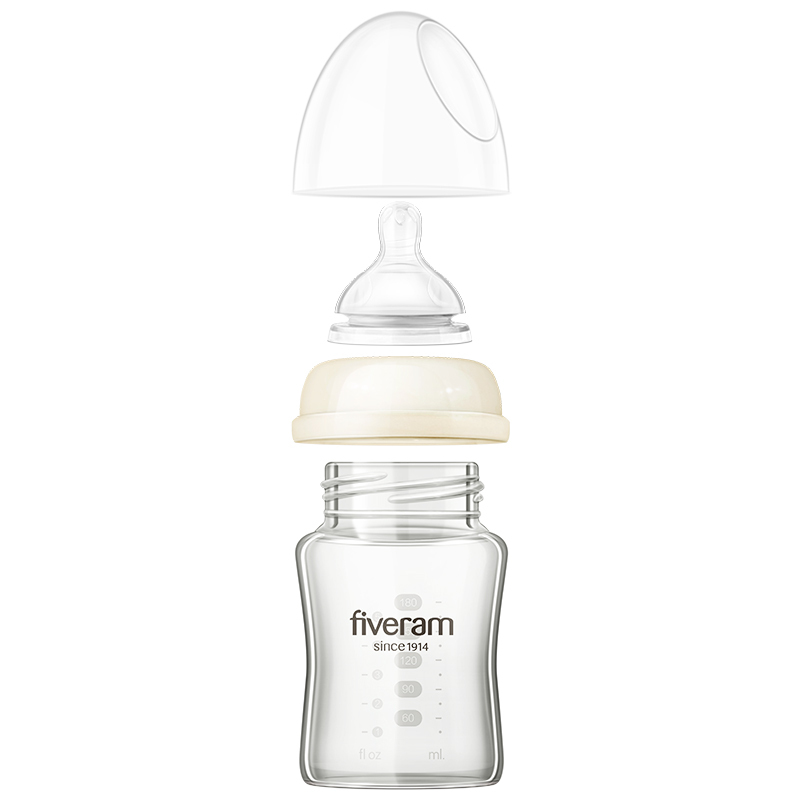 五羊(fiveram)孩子宝晶钻玻璃宽口径奶瓶180ml 米黄[苏宁自营]