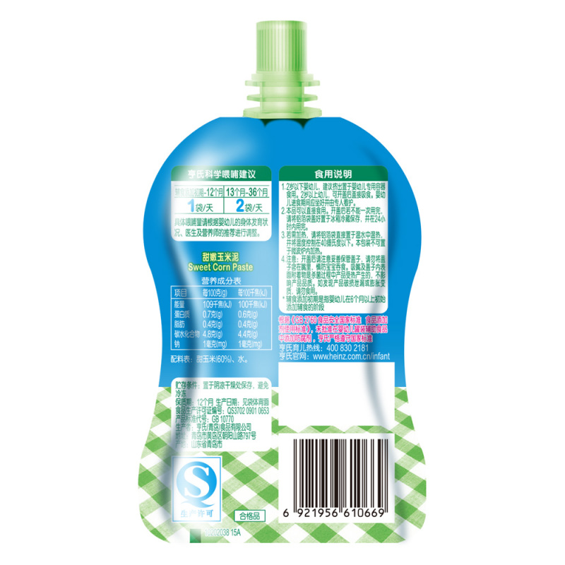 Heinz亨氏甜嫩玉米泥72g 宝宝辅食