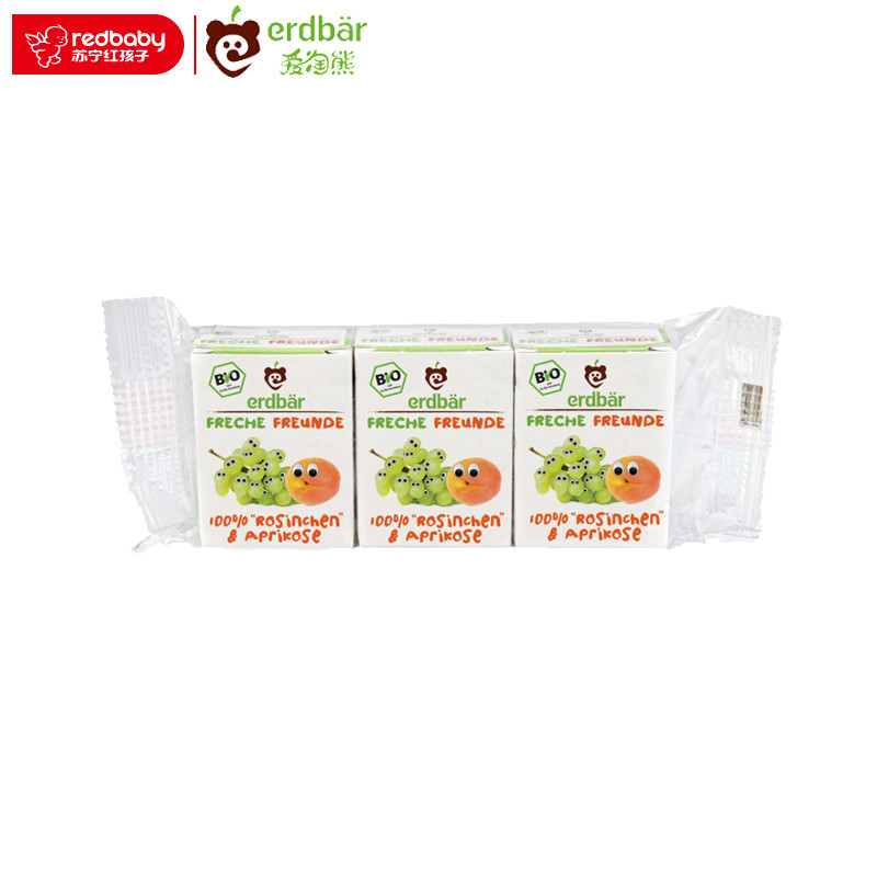 [苏宁红孩子]爱淘熊[erdbar]德国原装进口有机果脯苹果葡萄杏干 14g*3/袋