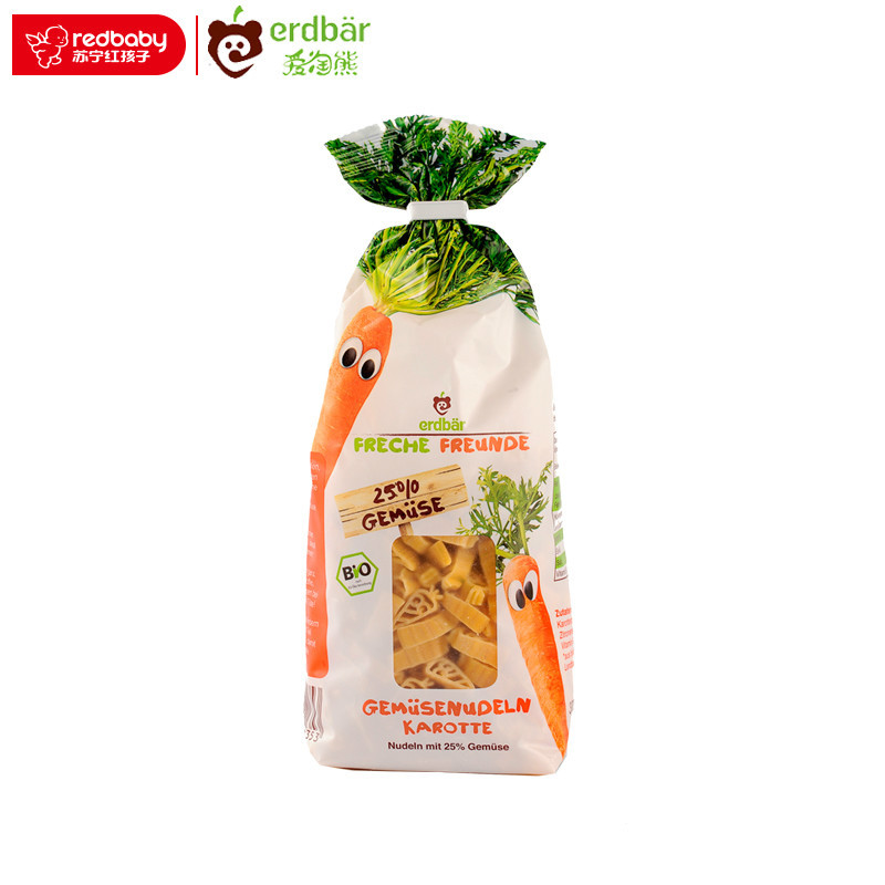 [苏宁红孩子] 爱淘熊[erdbar]德国原装进口含25%果蔬成分有机意面胡萝卜味 300g/袋