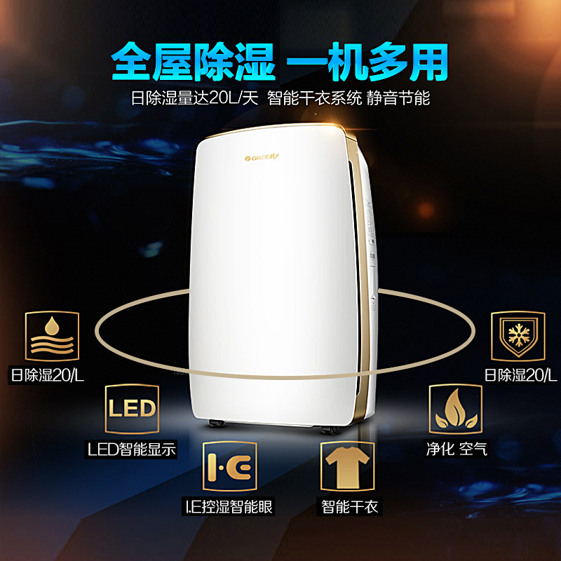 格力(GREE) 除湿机 DH20EH 家用 地下室 除湿 静音 干燥机 吸湿器 一机多用 回南天 除湿器 抽湿 干衣