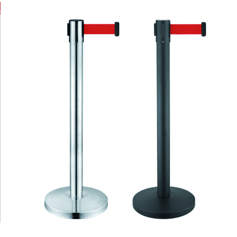 安赛瑞伸缩带隔离柱不锈钢原色带长2m高910mm立柱Φ63mm底盘Φ320mm