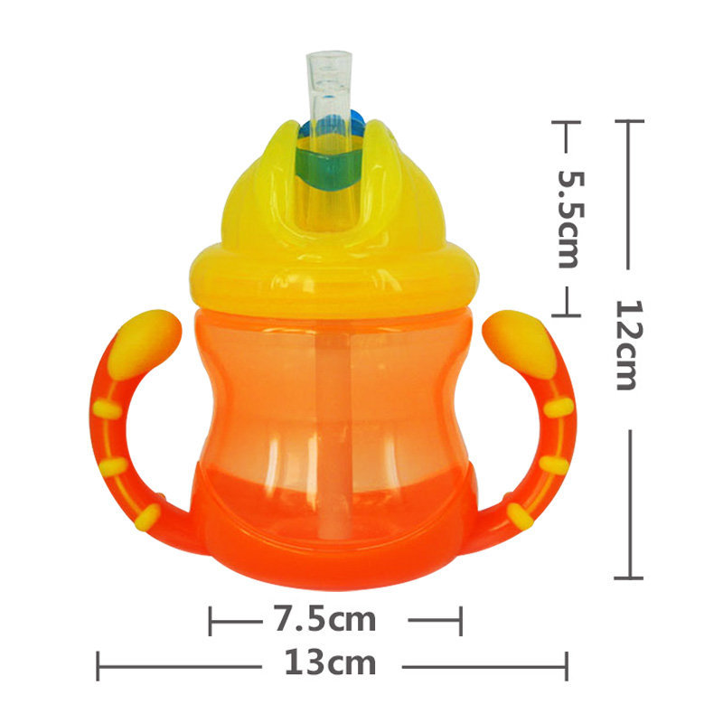 努比(Nuby)l双耳防漏(有硅胶圈)pp吸管杯 240m --黄盖橘身