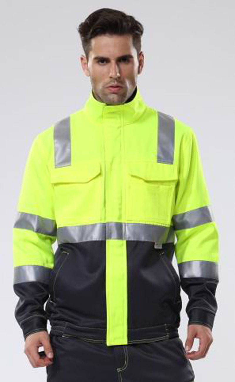 安大叔 高警示夹克荧光黄拼灰色G472-S
