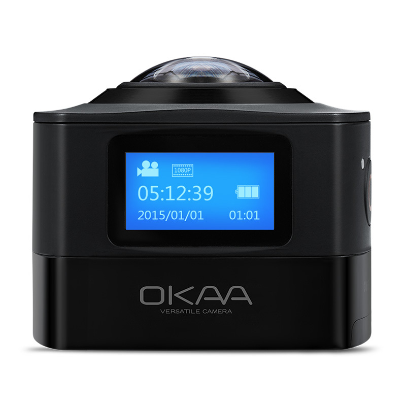 OKAA 360度全景相机 1600万像素高清全景摄像头 虚拟现实VR眼镜全景运动摄像机 经典黑 官方标配加16G内存卡