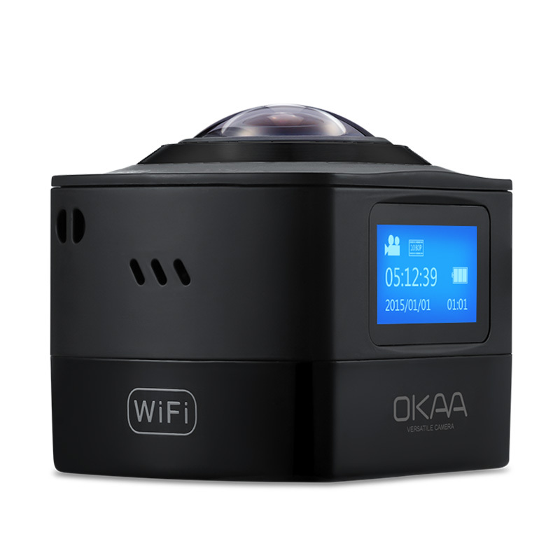 OKAA 360度全景相机 1600万像素高清全景摄像头 虚拟现实VR眼镜全景运动摄像机 经典黑 官方标配加16G内存卡