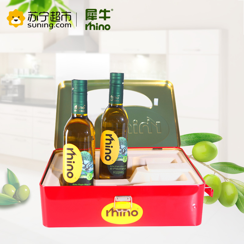 犀牛 西班牙进口原油 特级冷初榨橄榄油 500ML*2 礼盒