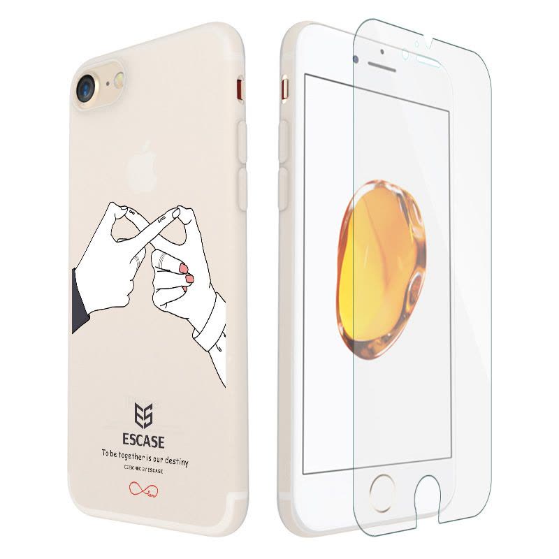 ESCASE 苹果iPhone8/7手机壳苹果8手机壳iPhone7保护壳全包软壳插画浮雕苹果7手机壳钢化膜套装图片