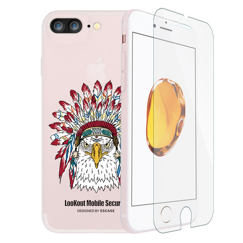 ESCASE 苹果iPhone 8Plus手机壳 苹果7plus保护壳 苹果8P保护套软壳 插画浮雕 手机壳膜套装通用