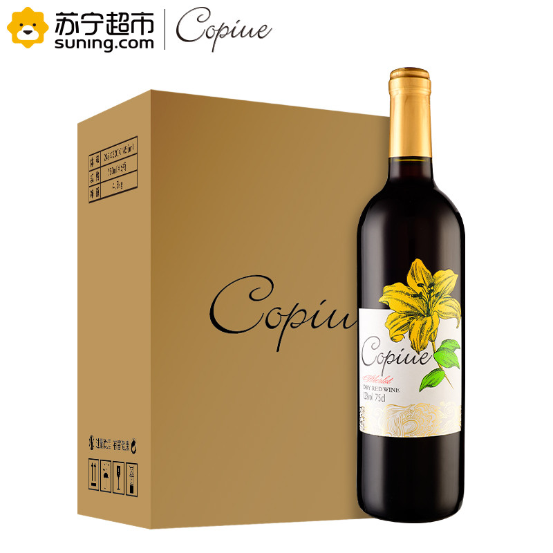 智利原酒进口 柯碧韦(Copiue)美乐干红葡萄酒 750ml*6 整箱装