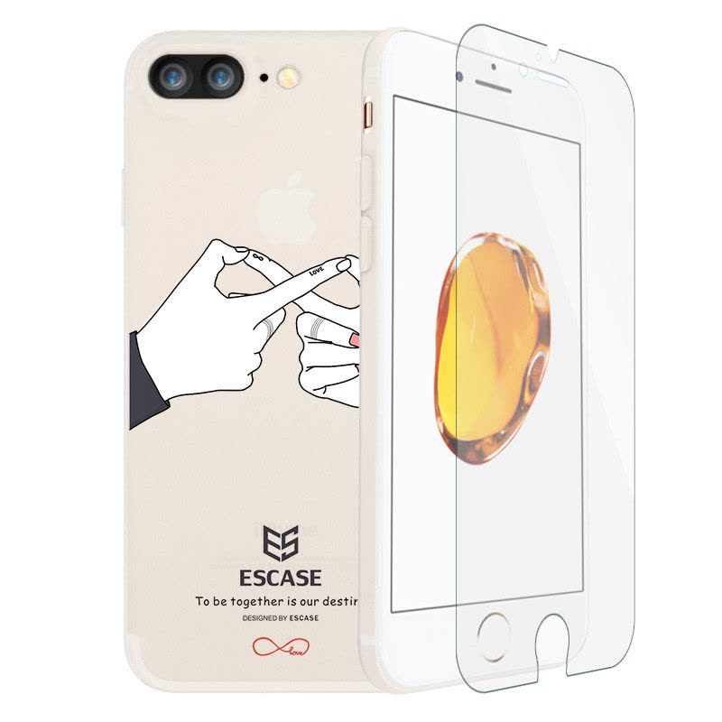 ESCASE 苹果iPhone8Plus手机壳 苹果7Plus手机套插画浮雕 心系一生 赠送钢化膜 /玻璃膜套装图片