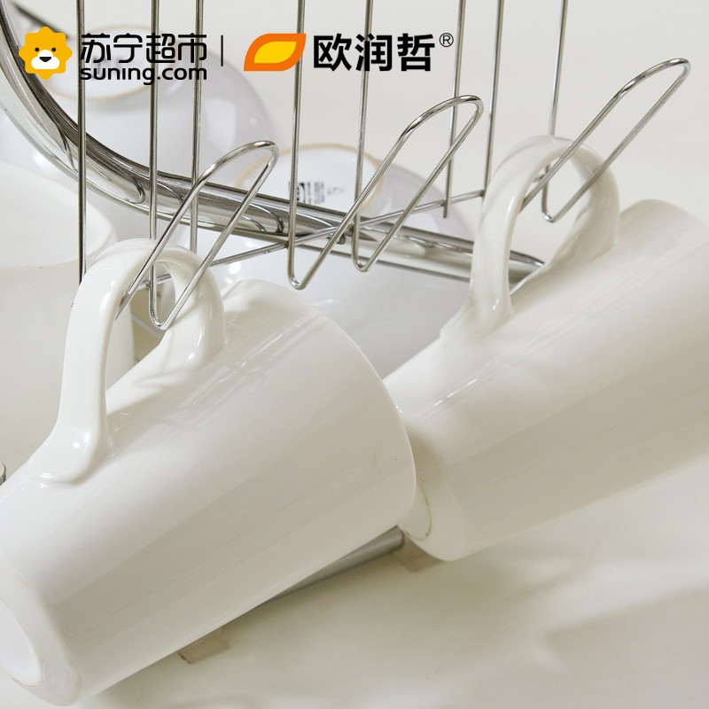 欧润哲(ORANGE)16寸不锈钢S形双层碗碟架碗盘沥水架厨房置物架餐具收纳架整理架配砧板架筷子筒 107922