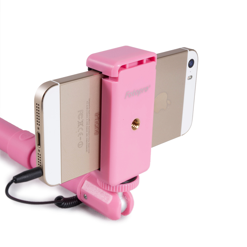 富图宝(Fotopro) QP-520 粉色 线控手机自拍伸缩迷你自拍杆 便携支架 自拍脚架