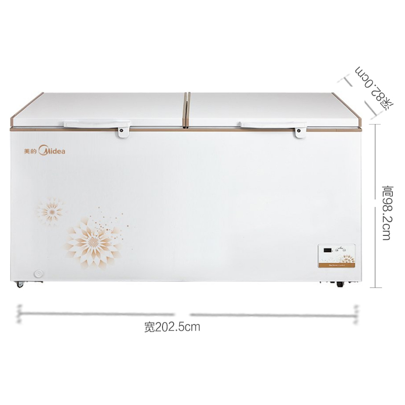美的(Midea)BD/BC-768DKEM时尚金 768升 双顶开们大冷冻力 家用商用卧式节能冰柜卧式冷柜