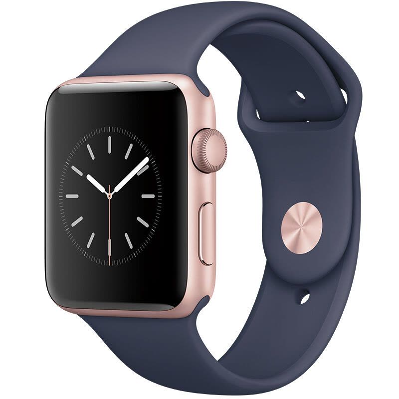 Apple苹果 Series1智能手表 42毫米 玫瑰金色铝金属表壳 午夜蓝色运动型表带 MNNM2CH/A图片