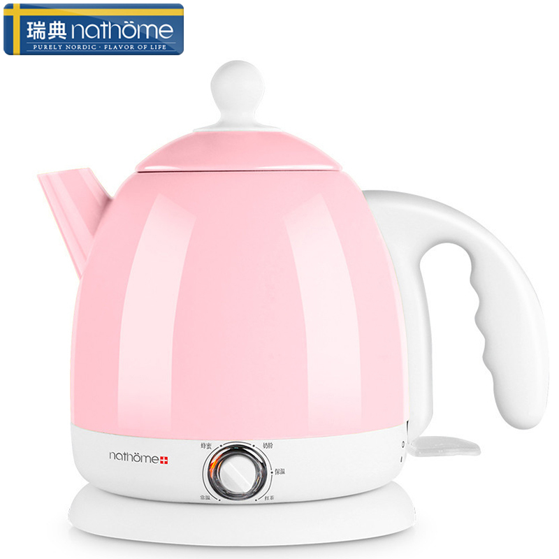 瑞典北欧欧慕（nathome）NSH0801电水壶304不锈钢保温调温烧水壶0.8L开水壶电热水壶 黛粉家用防干烧自动断