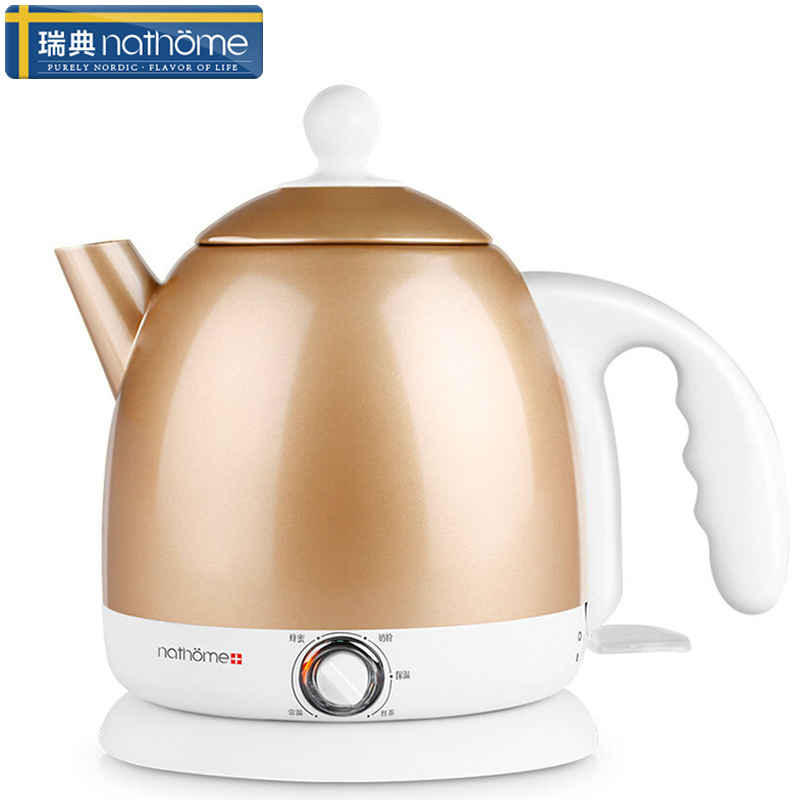 瑞典北欧欧慕（nathome）NSH0801电水壶304不锈钢保温调温烧水壶0.8L开水壶电热水壶 香槟金迷你家用自动断