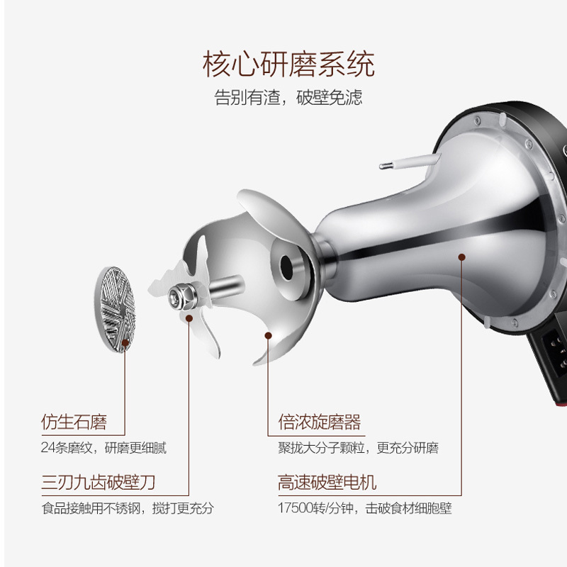 美的(Midea) 豆浆机 WHP13R61 二代双倍速浓生磨系统 双钢机身 智能控温 1.3L