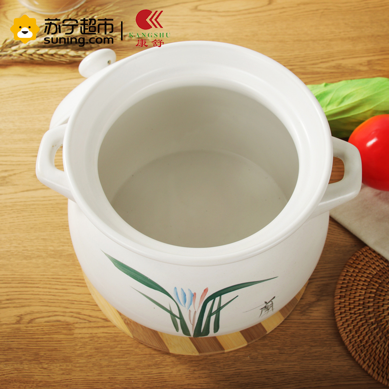 康舒(AcBel)砂锅炖锅陶瓷煲汤锅明火耐高温汤煲 养生土锅沙锅汤锅粥煲 白色3.3L(3~5人用)