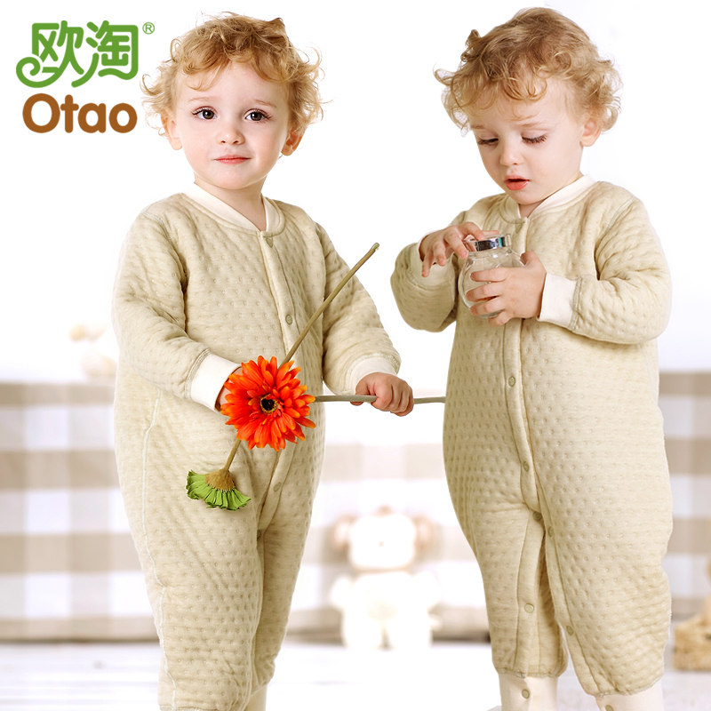 欧淘 有机空气棉秋冬婴儿长袖连体满档哈衣爬服