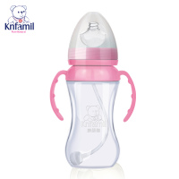 康婴健宽口径带手柄防胀气硅胶奶瓶 (红)