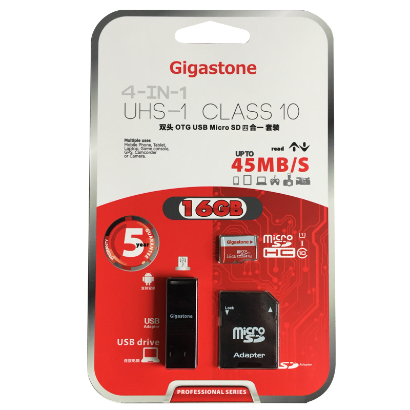 立达(Gigastone)TF 16GB C10 UHS-I+ U102 OTG 读卡器+ SD卡套 高速存储卡套装