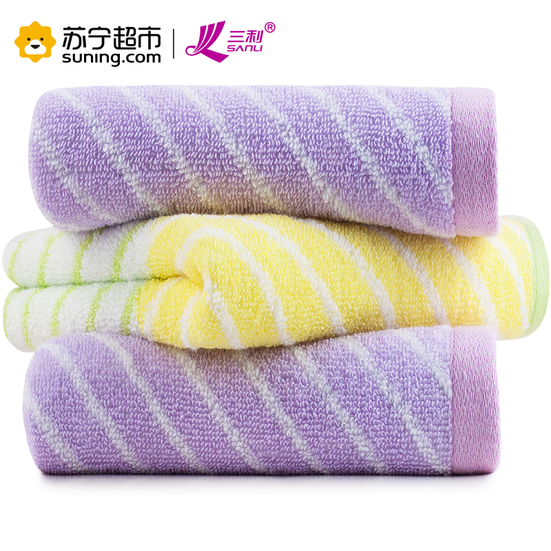三利 纯棉斜纹彩条毛巾 34×72cm 柔软吸水洗脸面巾 混色3条装 34×72cm 提花工艺、彩色条纹