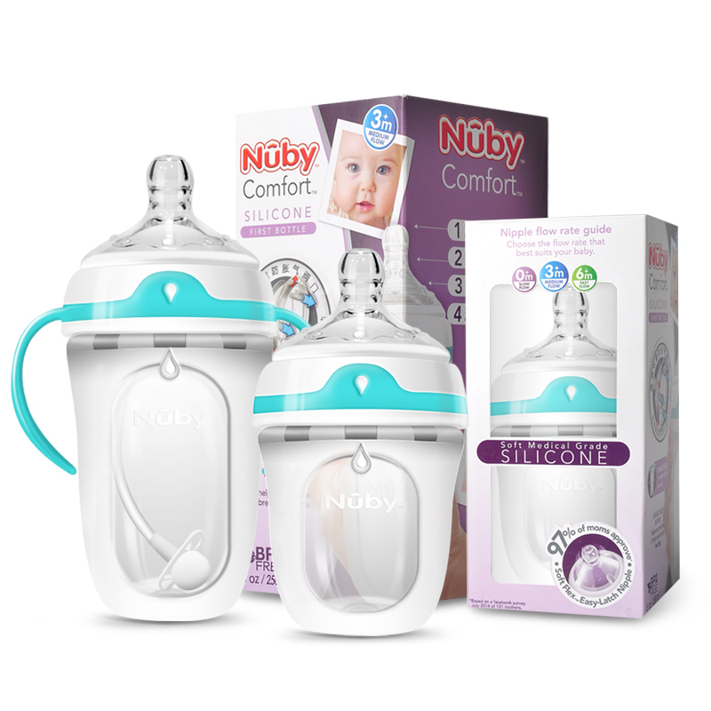 努比(Nuby)硅胶奶瓶套装新生儿硅胶奶瓶150ml+带握把硅胶奶瓶250ml(附360度重力球)