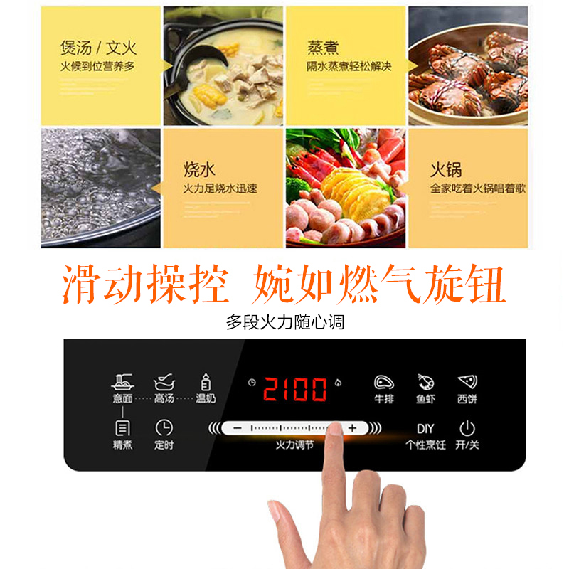 苏泊尔(SUPOR)电磁炉 SDHCB9E35-210 整版滑动触摸 8档大火力 西式烹饪轻薄面板/瓷板面板黑色微晶面板