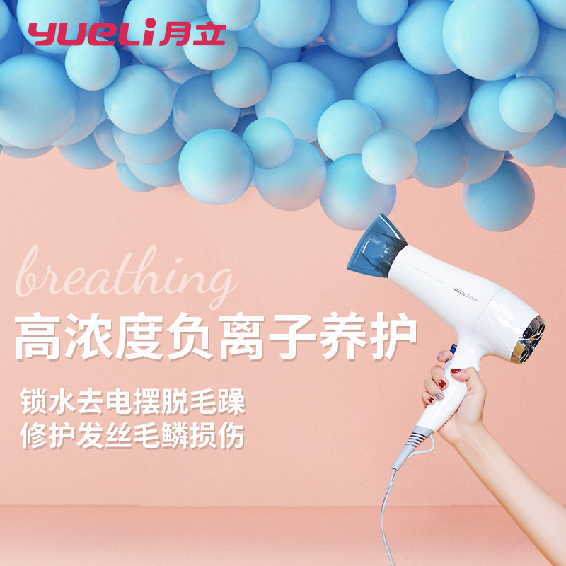 月立(YUELI)吹风机HD-052W专业负离子恒温护发2000瓦超大功率电吹风 陶瓷白支持自动断电4档