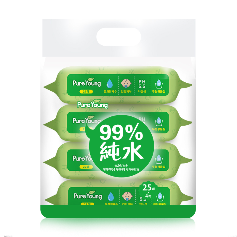 飘漾（Pureyoung）婴幼儿湿巾 25片*4包99%纯水型