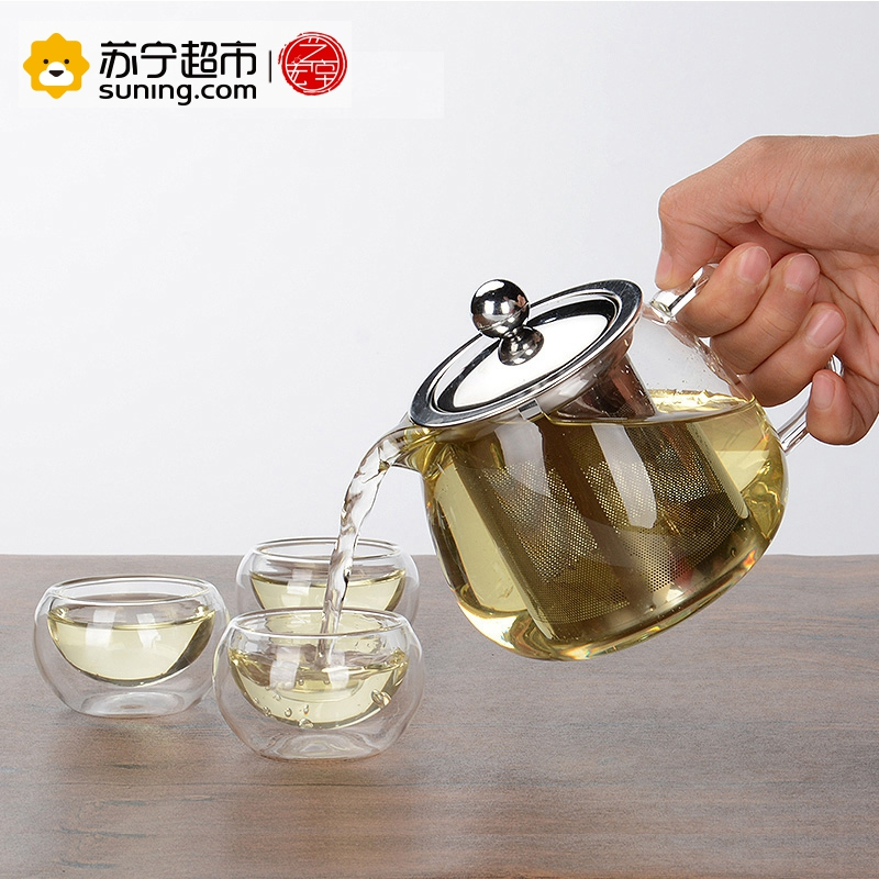 艺宏堂茶具玻璃茶壶 艺宏堂 耐高温玻璃茶具花茶壶把三角玻璃套装