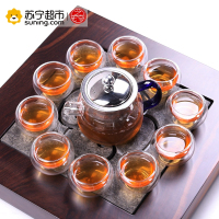艺宏堂茶具玻璃茶具 艺宏堂玻璃花茶壶 耐高温玻璃茶具 蓝把短嘴玻璃套装