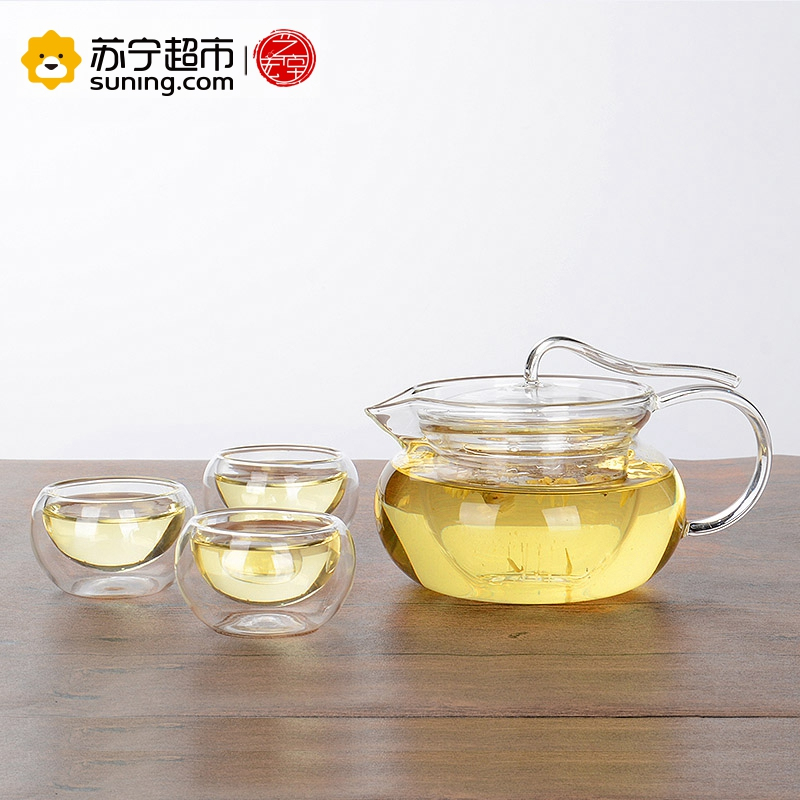 艺宏堂茶具玻璃茶具 艺宏堂耐高温玻璃茶具花茶壶 压把壶把杯套装