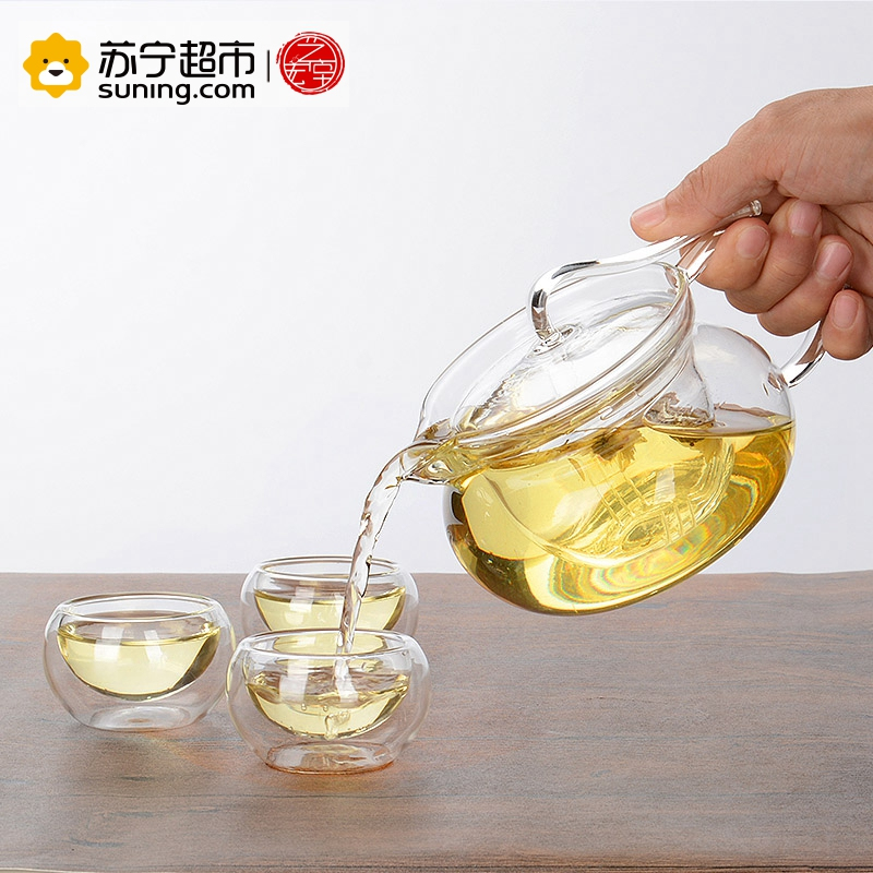 艺宏堂茶具玻璃茶具 艺宏堂耐高温玻璃茶具花茶壶 压把壶把杯套装