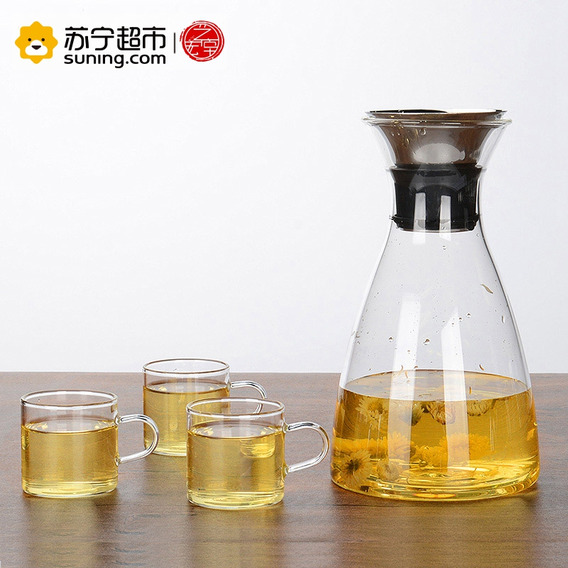 艺宏堂茶具玻璃茶壶 艺宏堂玻璃茶壶漏水壶果汁壶 宽口壶1420ml赠6个直身把杯