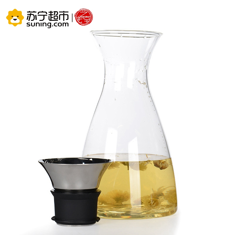 艺宏堂茶具玻璃茶壶 艺宏堂玻璃茶壶漏水壶果汁壶 宽口壶1420ml赠6个直身把杯
