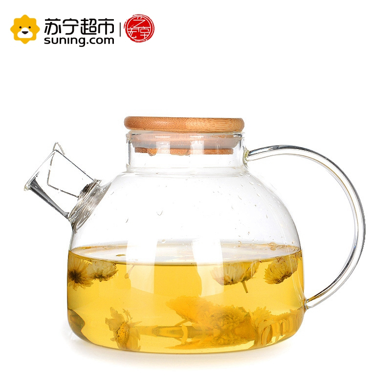 艺宏堂茶具玻璃茶壶 艺宏堂 耐高温玻璃茶具花茶壶 竹盖短嘴壶1150ml