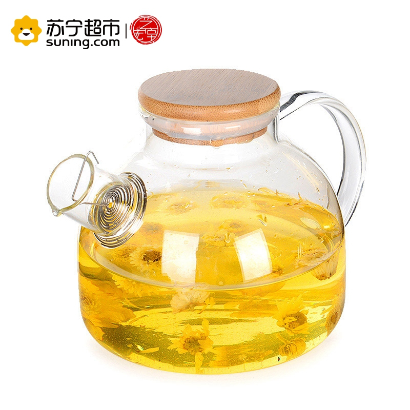 艺宏堂茶具玻璃茶壶 艺宏堂 耐高温玻璃茶具花茶壶 竹盖短嘴壶1150ml