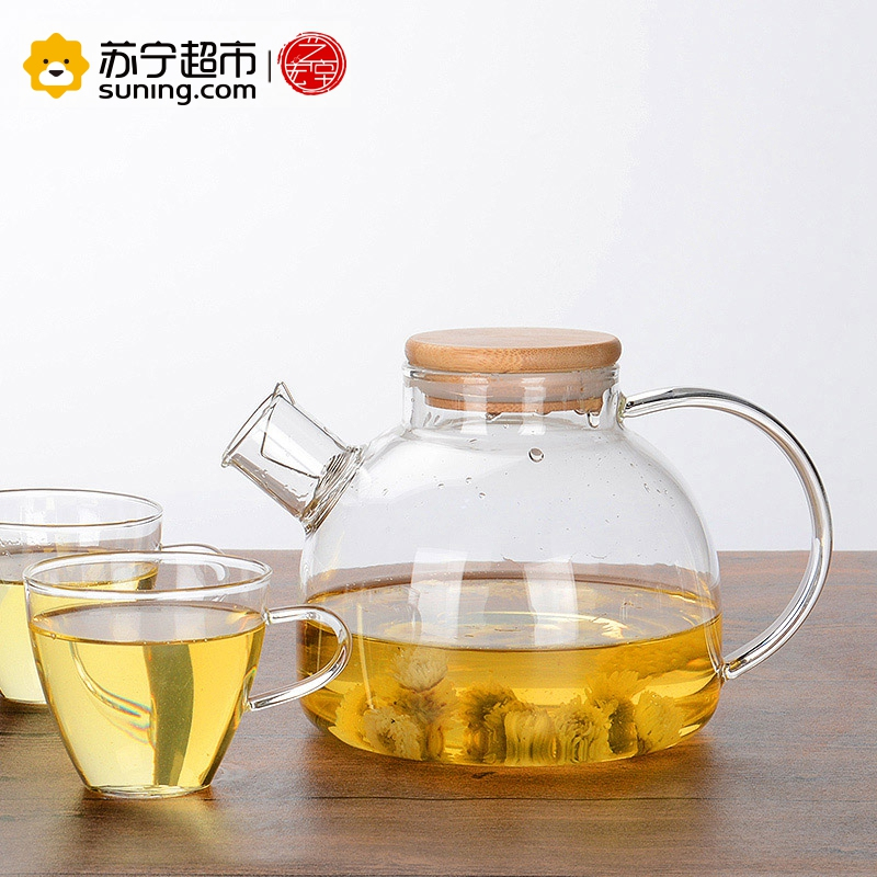 艺宏堂茶具玻璃茶壶 艺宏堂 耐高温玻璃茶具花茶壶 竹盖短嘴壶1150ml