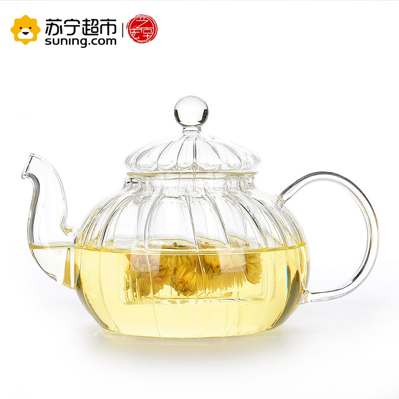 艺宏堂茶具玻璃茶具 艺宏堂耐高温玻璃茶具花茶壶 条纹壶把杯套装