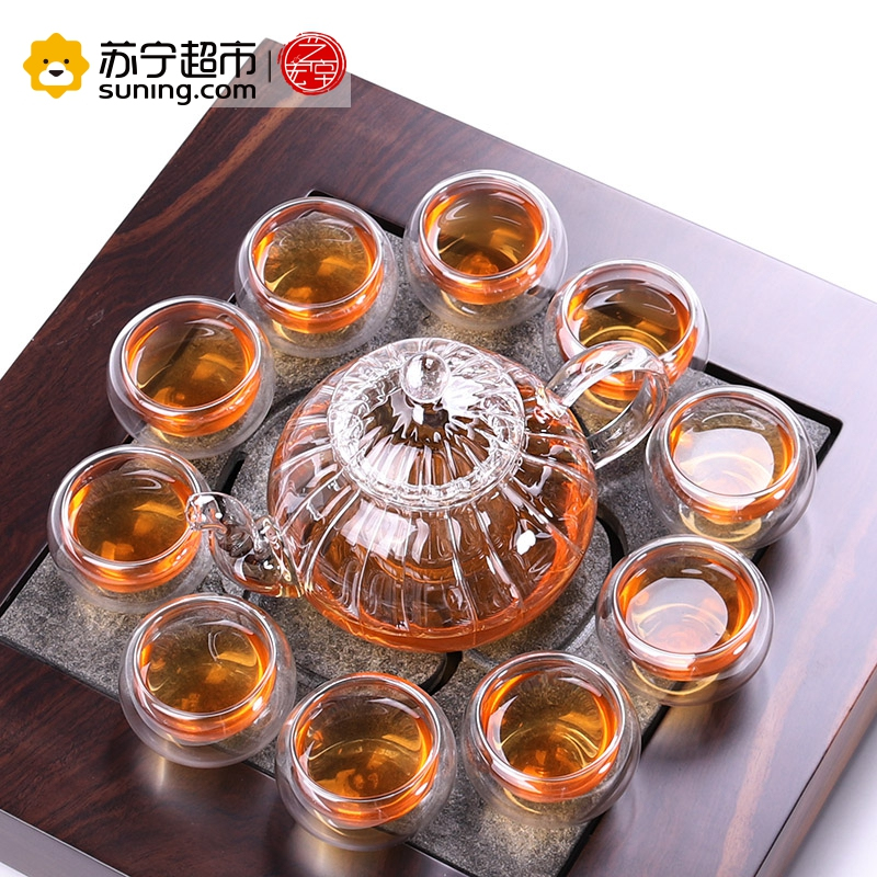 艺宏堂茶具玻璃茶具 艺宏堂耐高温玻璃茶具花茶壶 条纹壶把杯套装