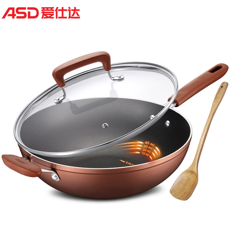 爱仕达(ASD) 不粘锅 CL32Y5WT-T 32CM咖啡色新不粘少油烟 油你控 电磁炉通用 炒锅