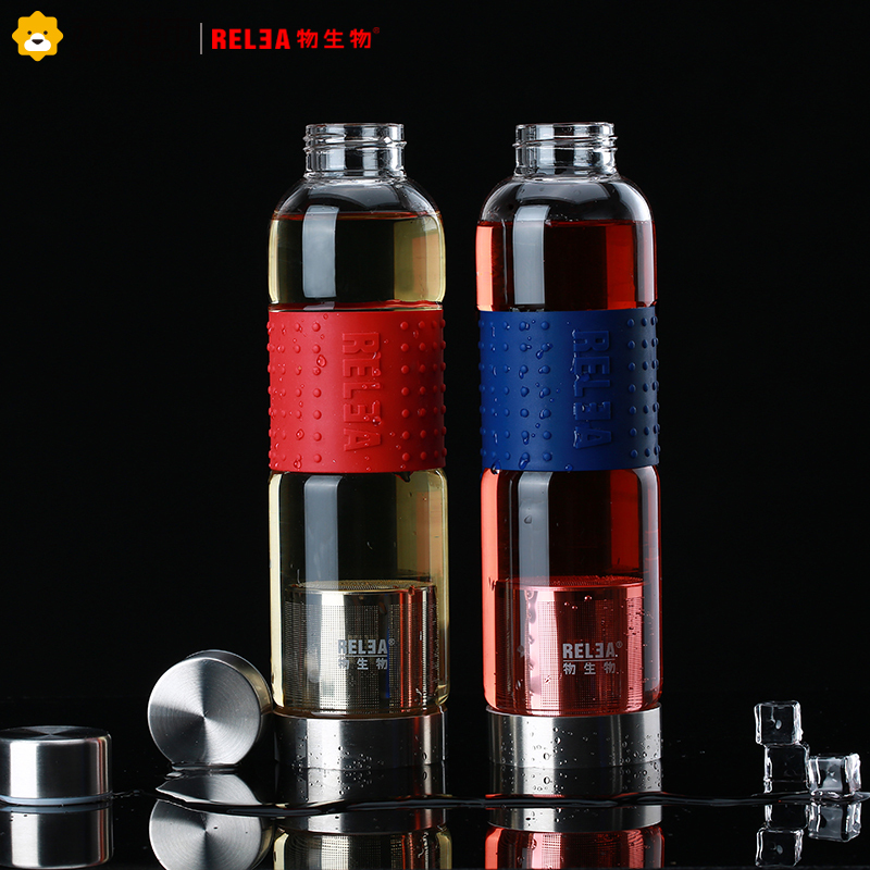 物生物(RELEA)茶漏杯500ML便携防漏创意过滤泡茶杯随手杯子夏天水杯带盖玻璃杯
