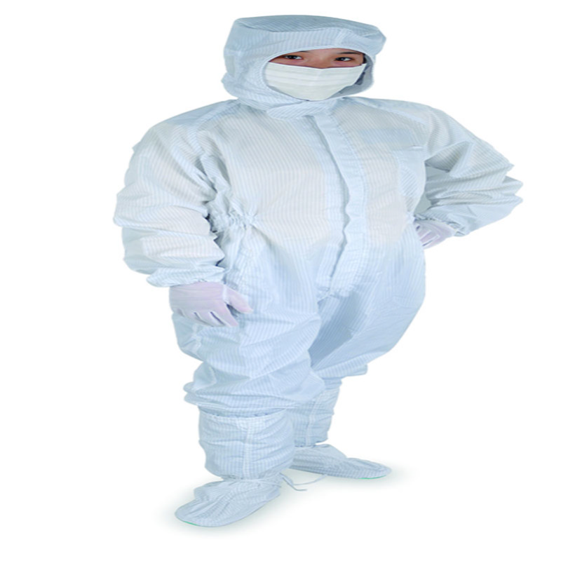 兴业卓辉 5mm条纹防静电连帽连体服 白色 100000级 L XY-770470L(10万级)