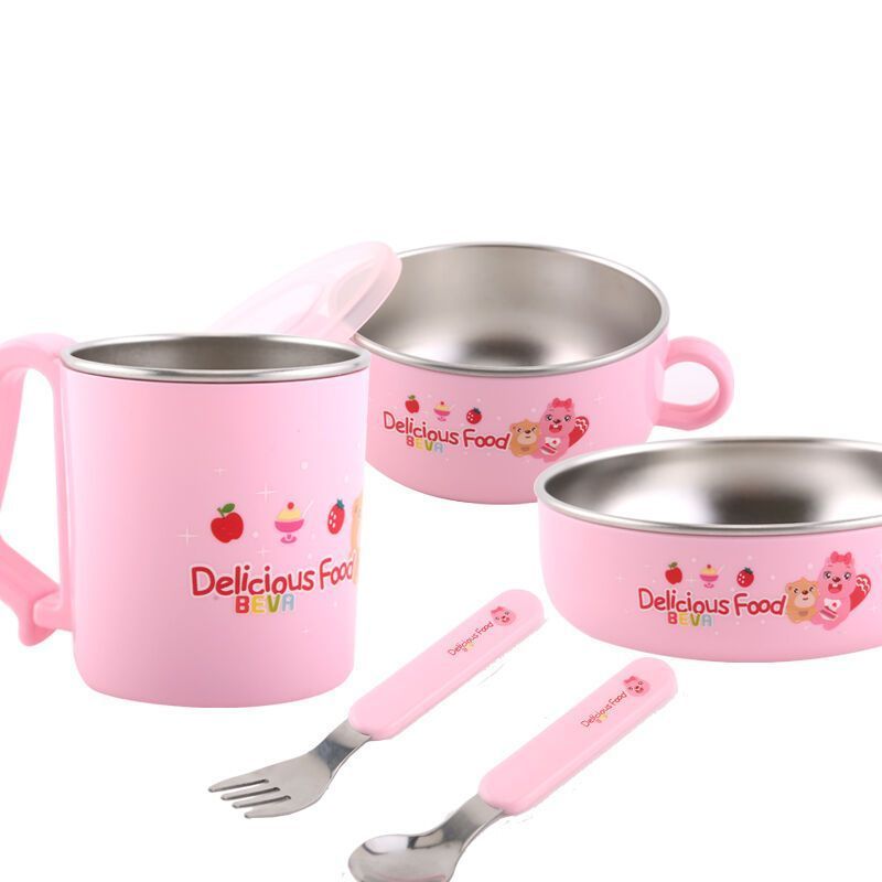 贝瓦不锈钢餐具(五件套)粉色